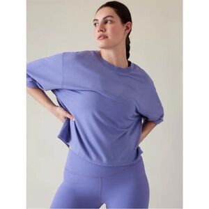 ATHLETA | Adonis Blue Purple Bliss Short Sleeve Sweatshirt Open Back Super Soft